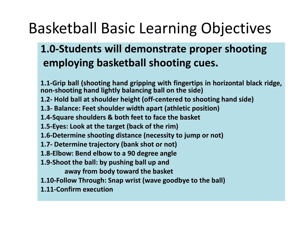 basketball basic learning objectives 1