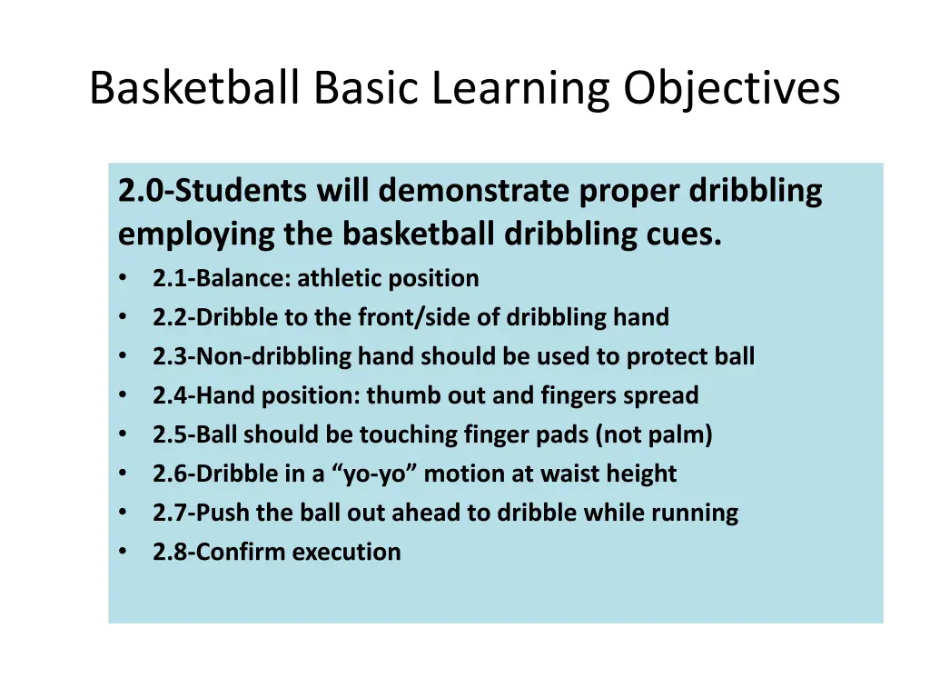 basketball basic learning objectives 2