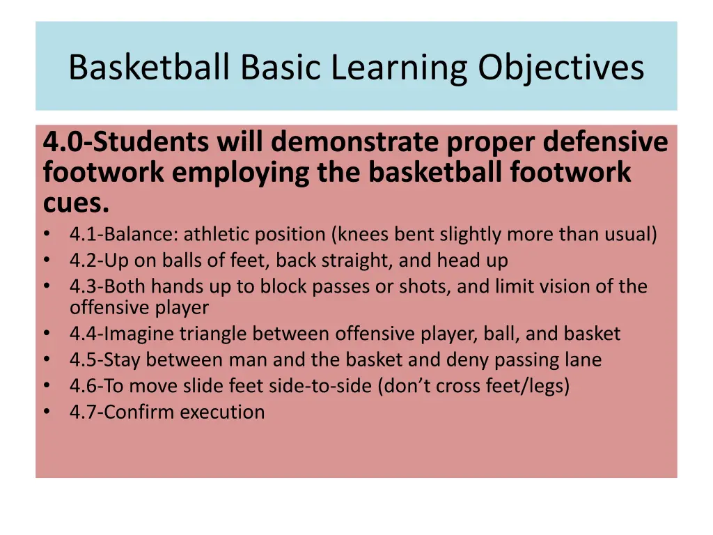 basketball basic learning objectives 4