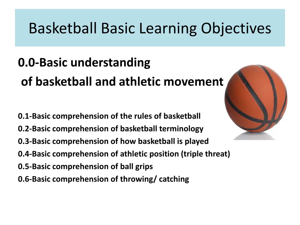 basketball basic learning objectives