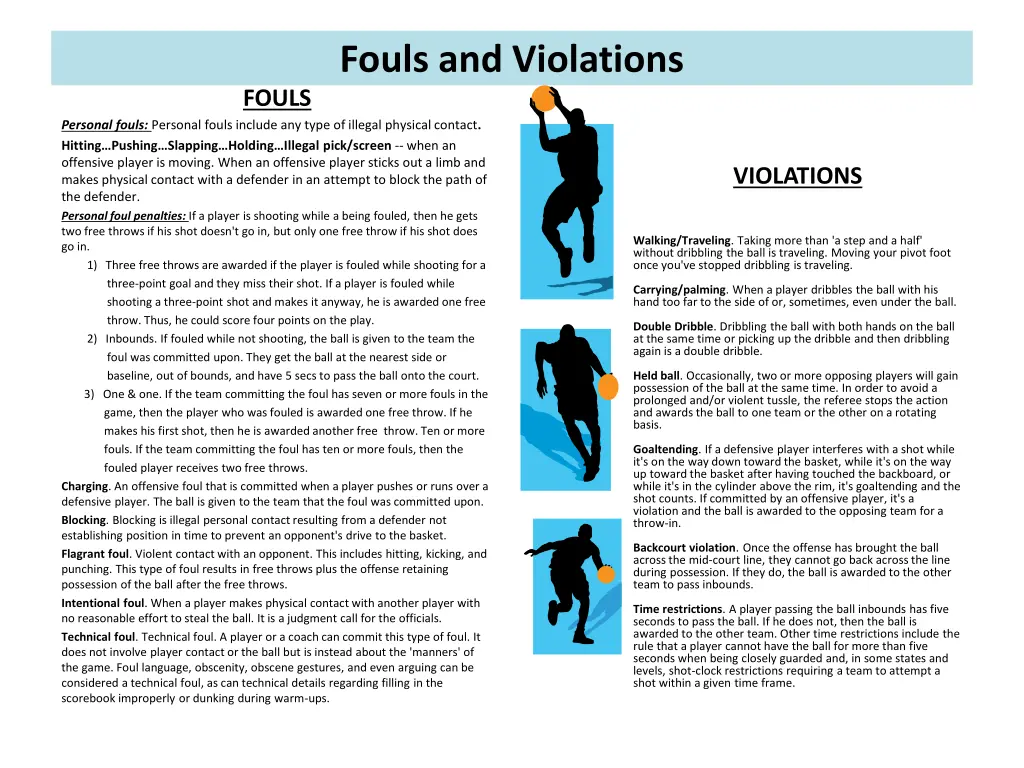 fouls and violations