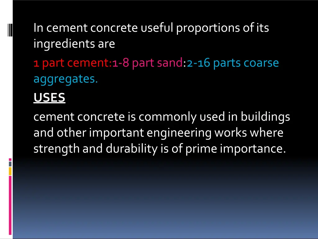 in cement concrete useful proportions ofits