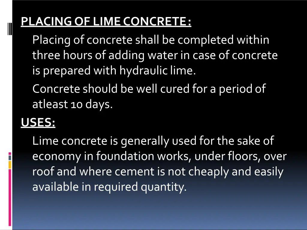 placing of lime concrete placing of concrete