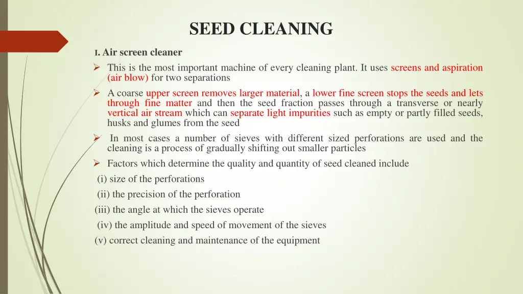 seed cleaning