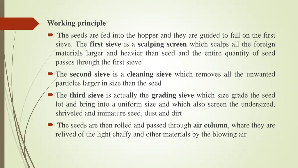 working principle the seeds are fed into