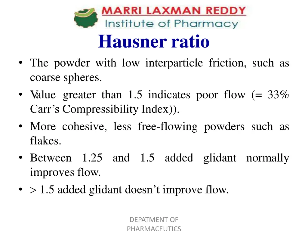 hausner ratio 1