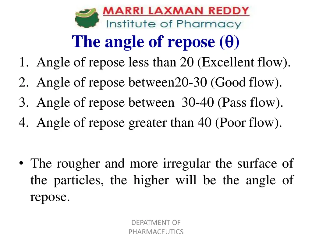 the angle of repose 1 angle of repose less than