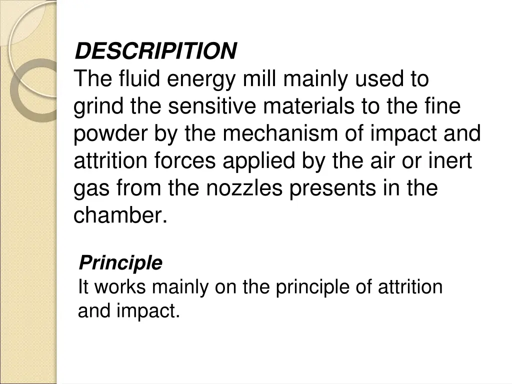 descripition the fluid energy mill mainly used