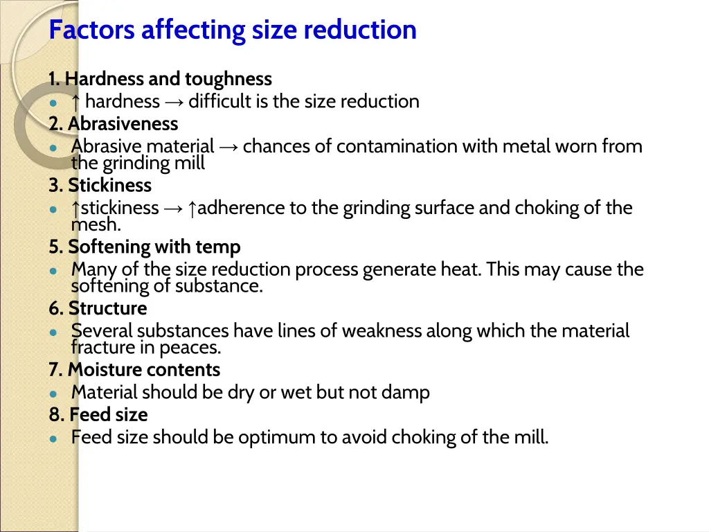 factors affecting size reduction