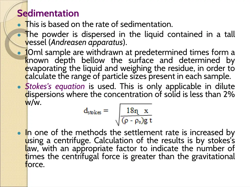 sedimentation this is based on the rate