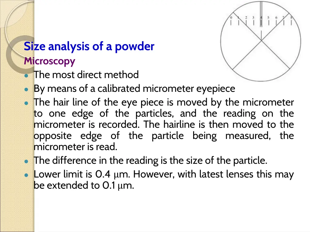 size analysis of a powder microscopy the most