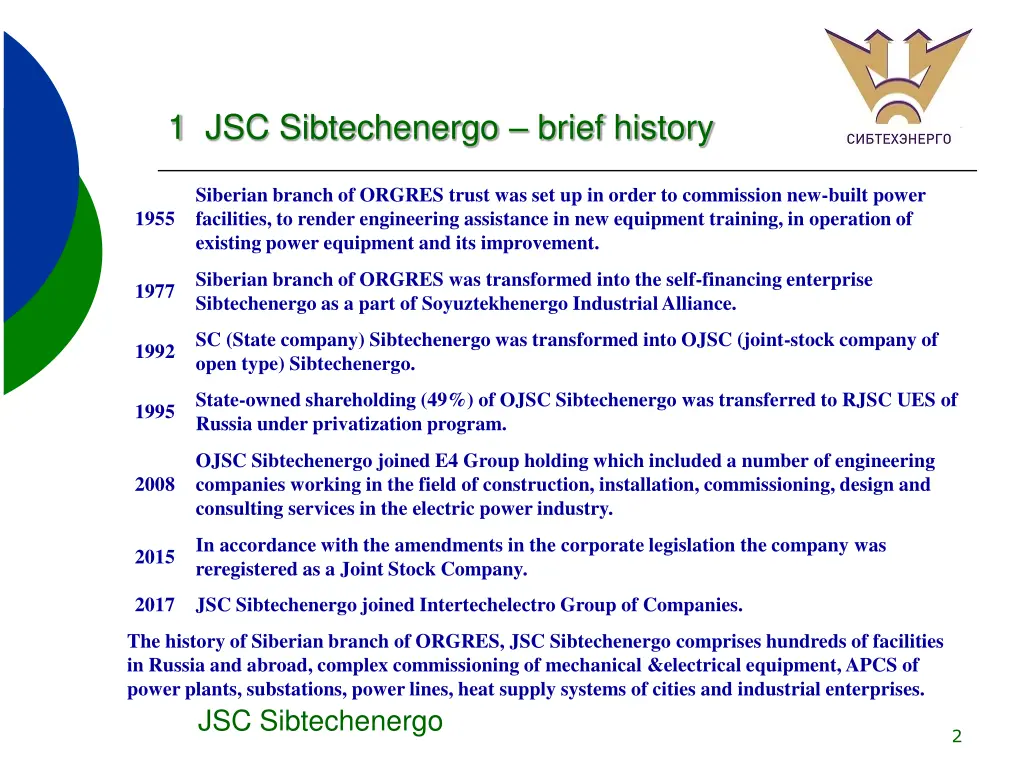 1 jsc sibtechenergo brief history