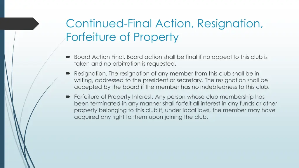 continued final action resignation forfeiture