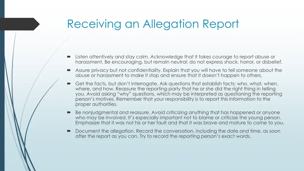 receiving an allegation report