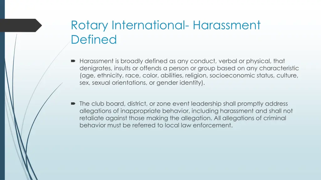 rotary international harassment defined