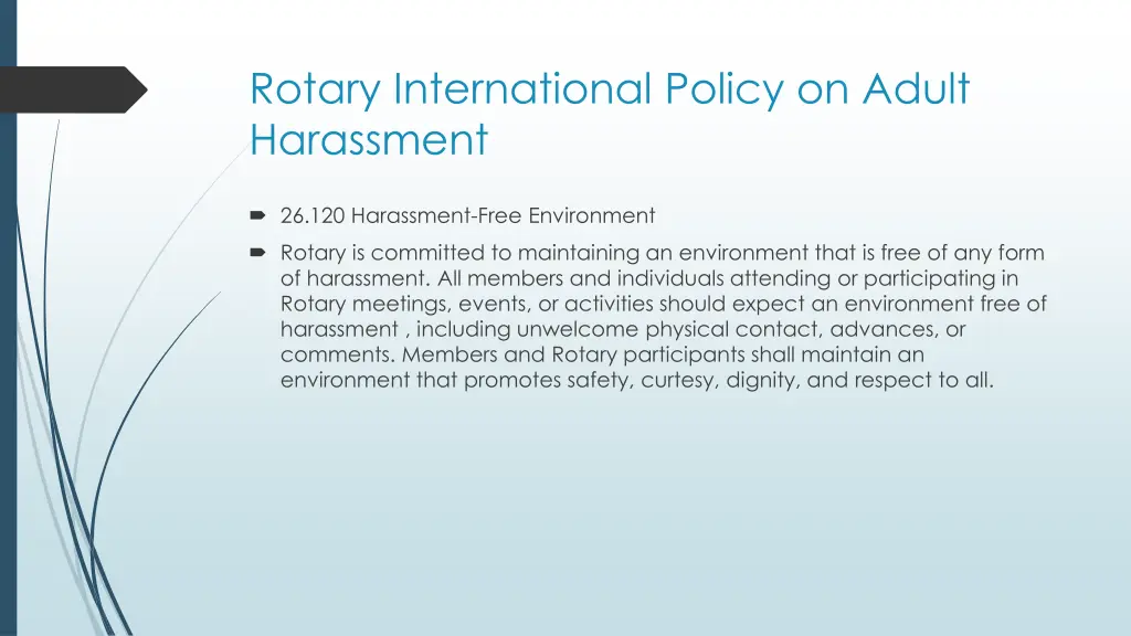 rotary international policy on adult harassment