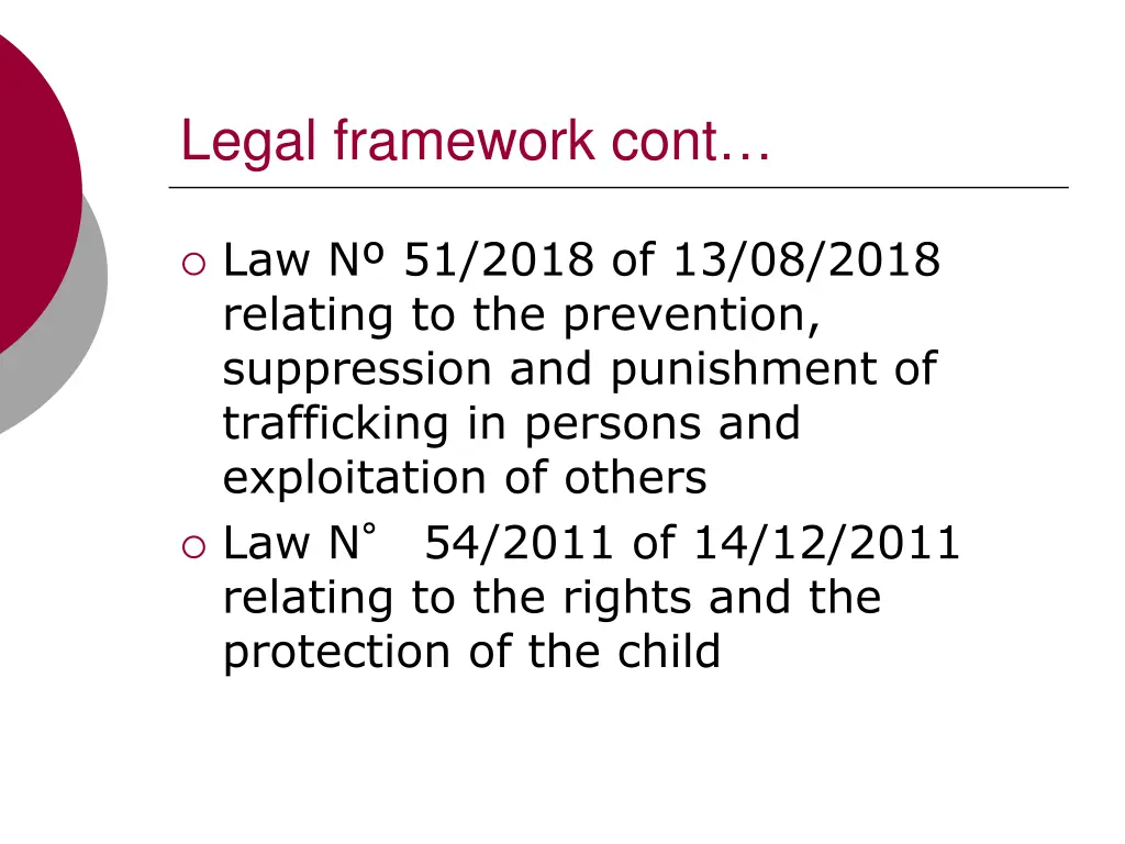 legal framework cont