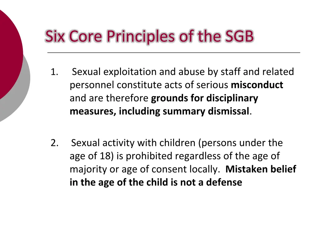 six core principles of the sgb