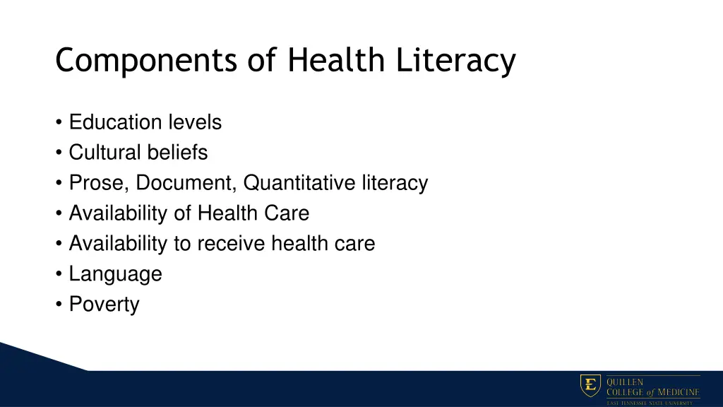 components of health literacy