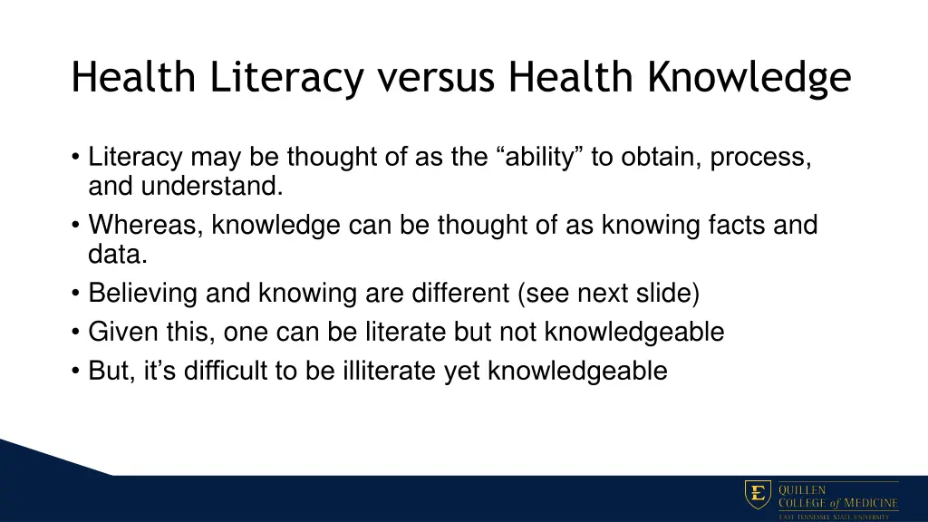 health literacy versus health knowledge