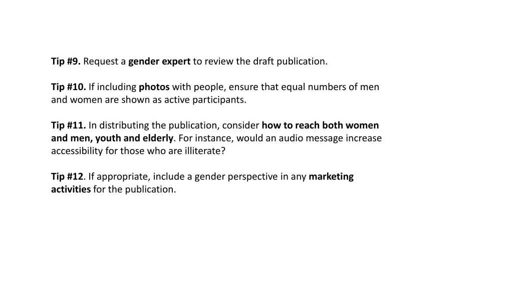 tip 9 request a gender expert to review the draft