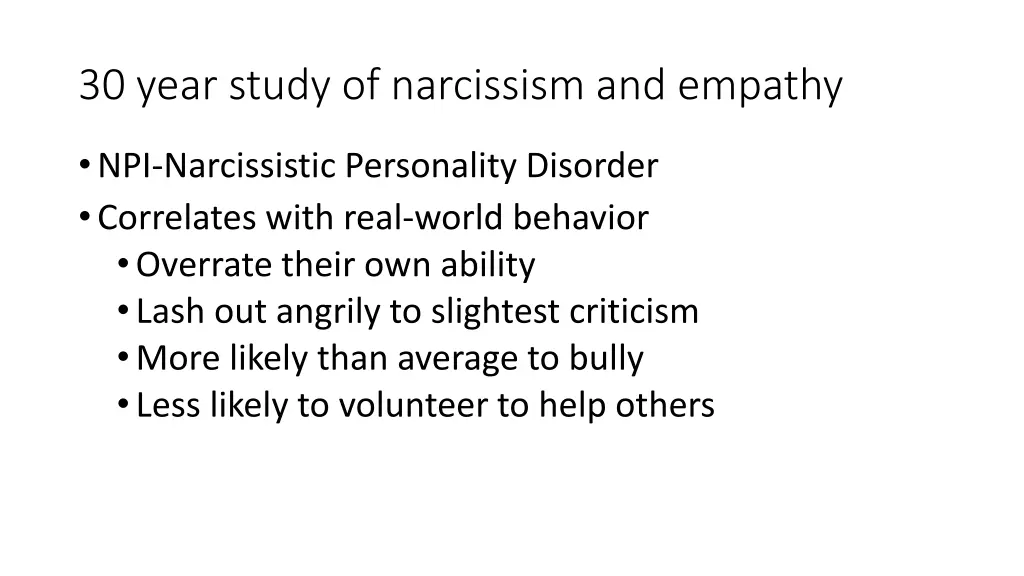 30 year study of narcissism and empathy