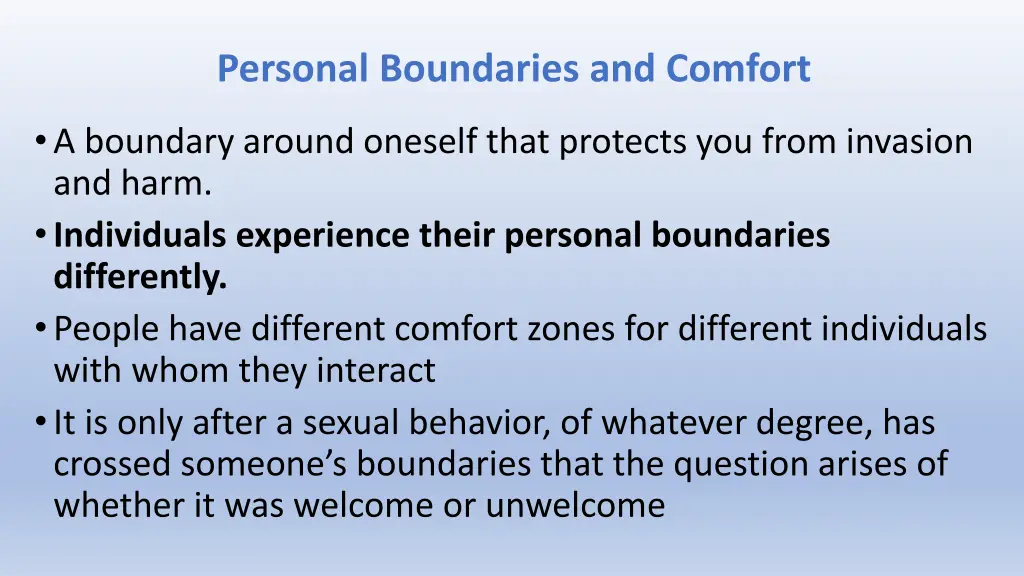 personal boundaries and comfort