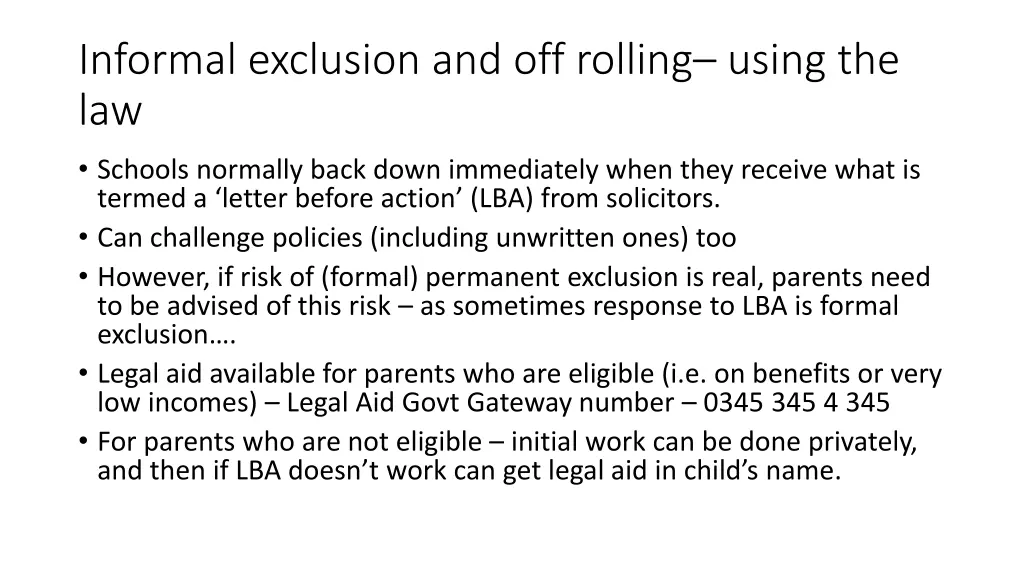 informal exclusion and off rolling using the law