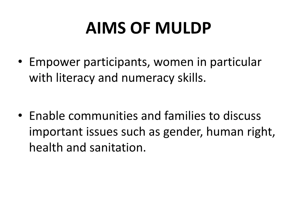 aims of muldp