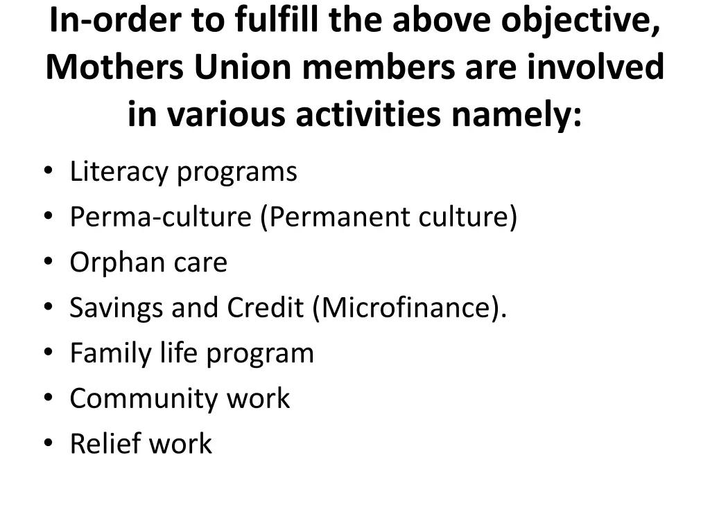 in order to fulfill the above objective mothers