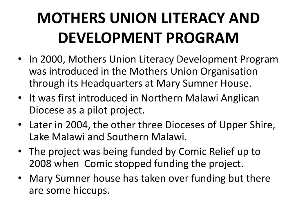 mothers union literacy and development program