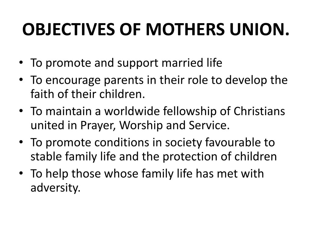 objectives of mothers union