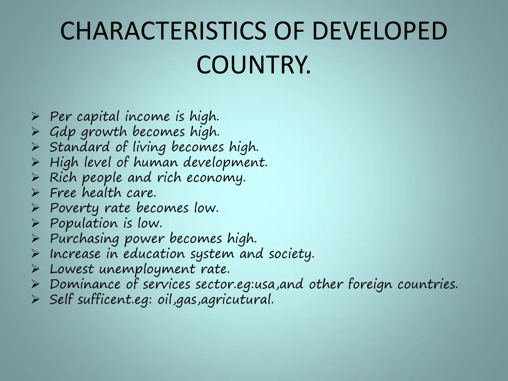 characteristics of developed country