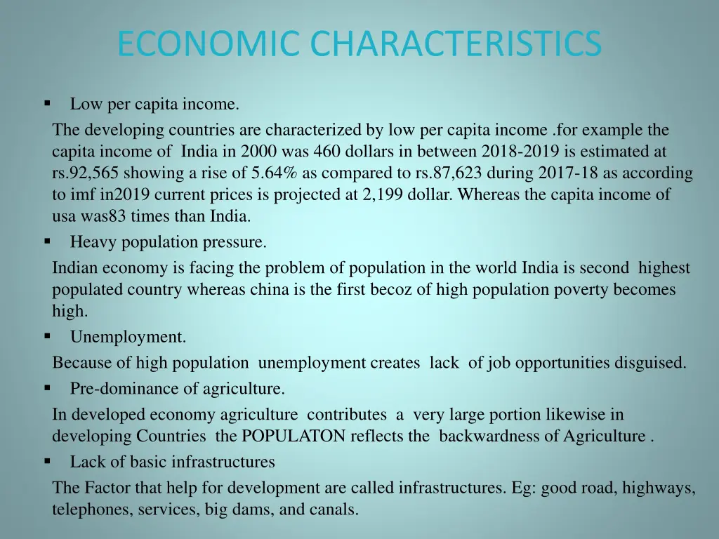 economic characteristics