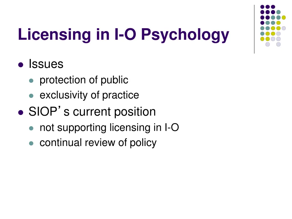 licensing in i o psychology