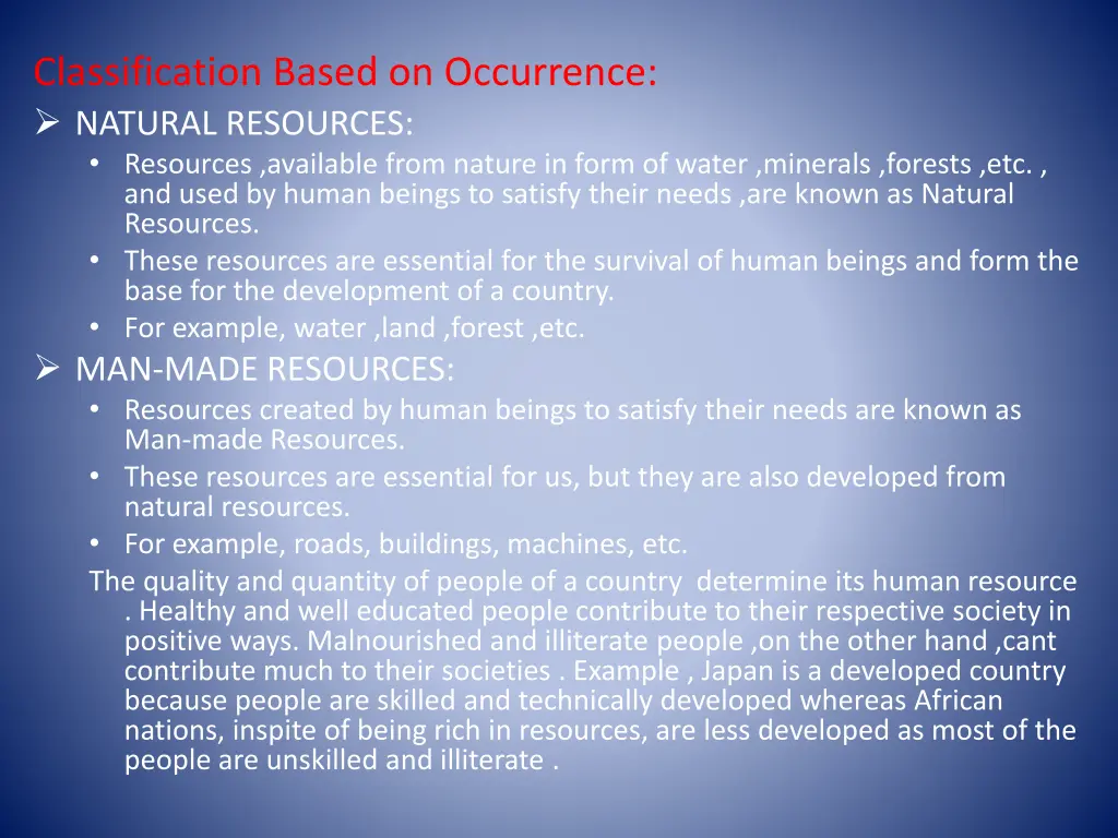 classification based on occurrence natural