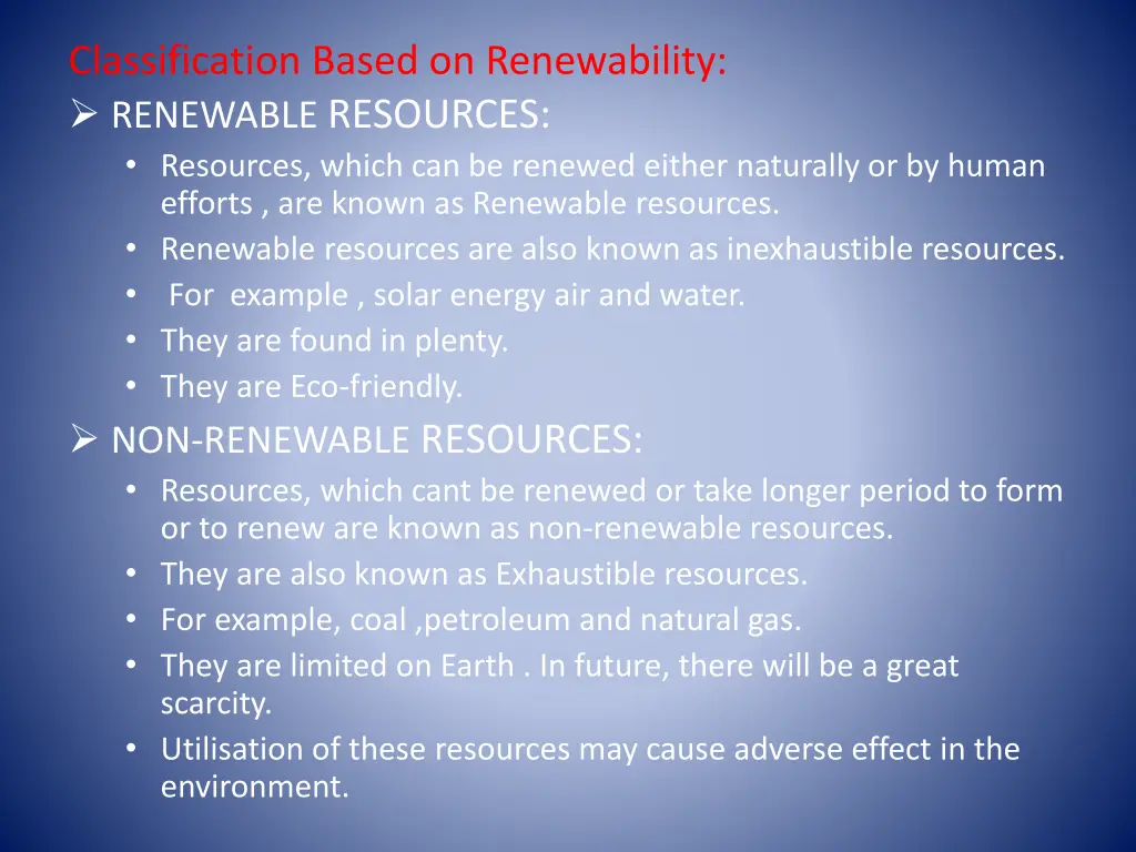 classification based on renewability renewable