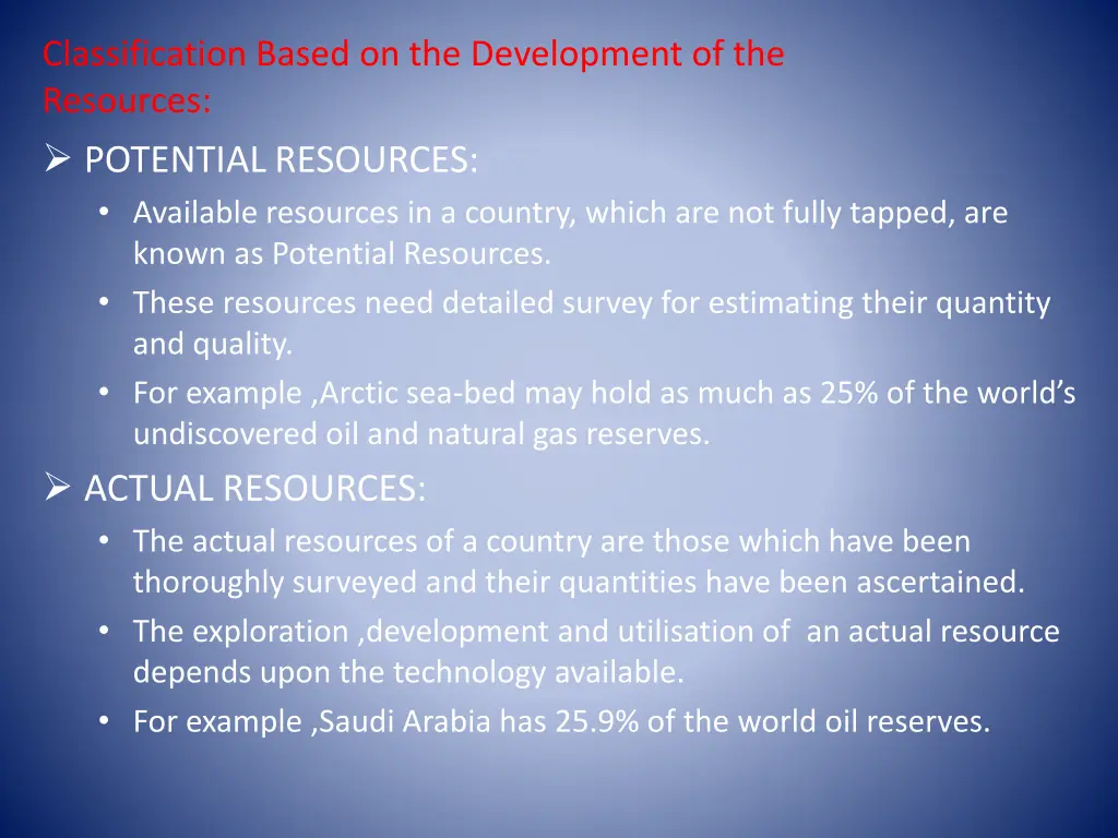 classification based on the development