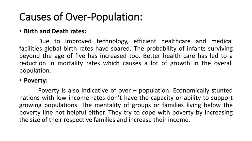 causes of over causes of over population