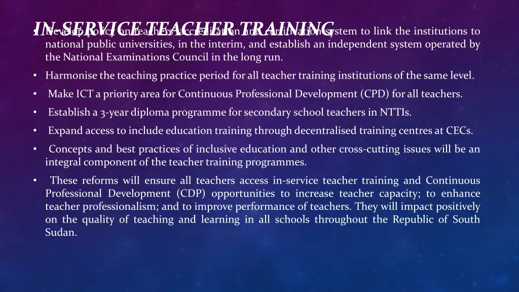 in service teacher training develop policy