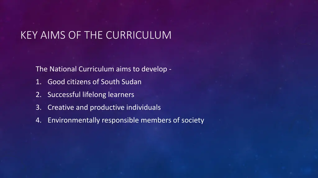 key aims of the curriculum