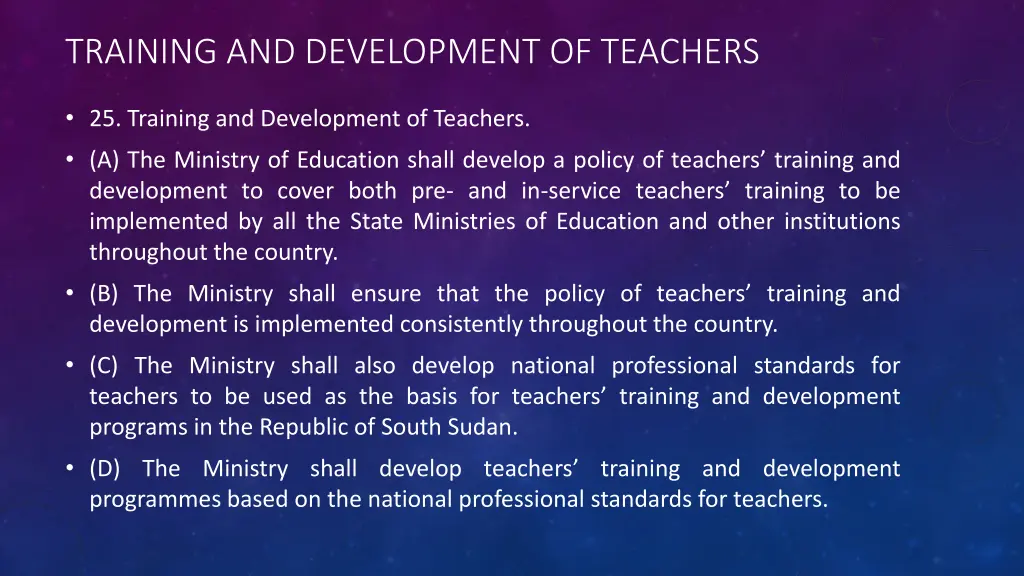 training and development of teachers