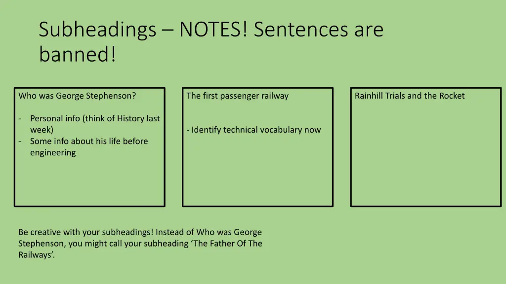 subheadings notes sentences are banned