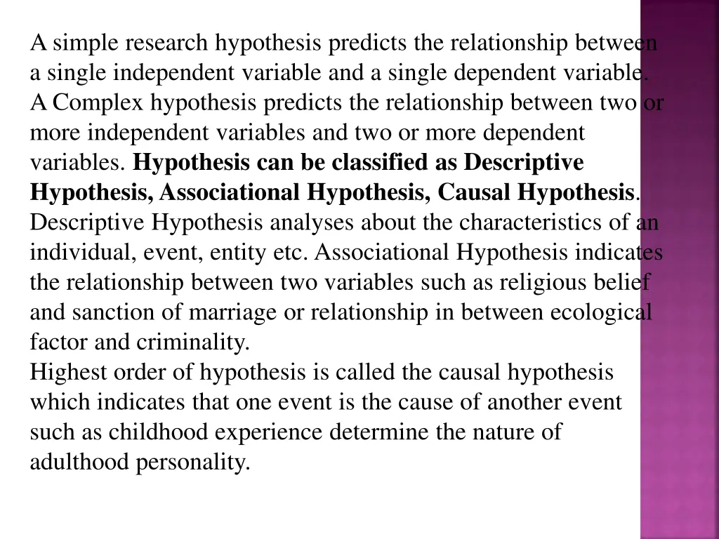 a simple research hypothesis predicts