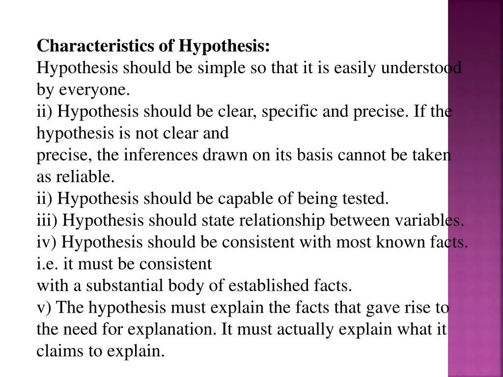 characteristics of hypothesis hypothesis should