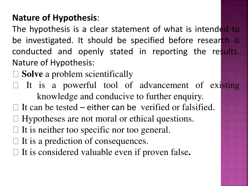 nature of hypothesis the hypothesis is a clear