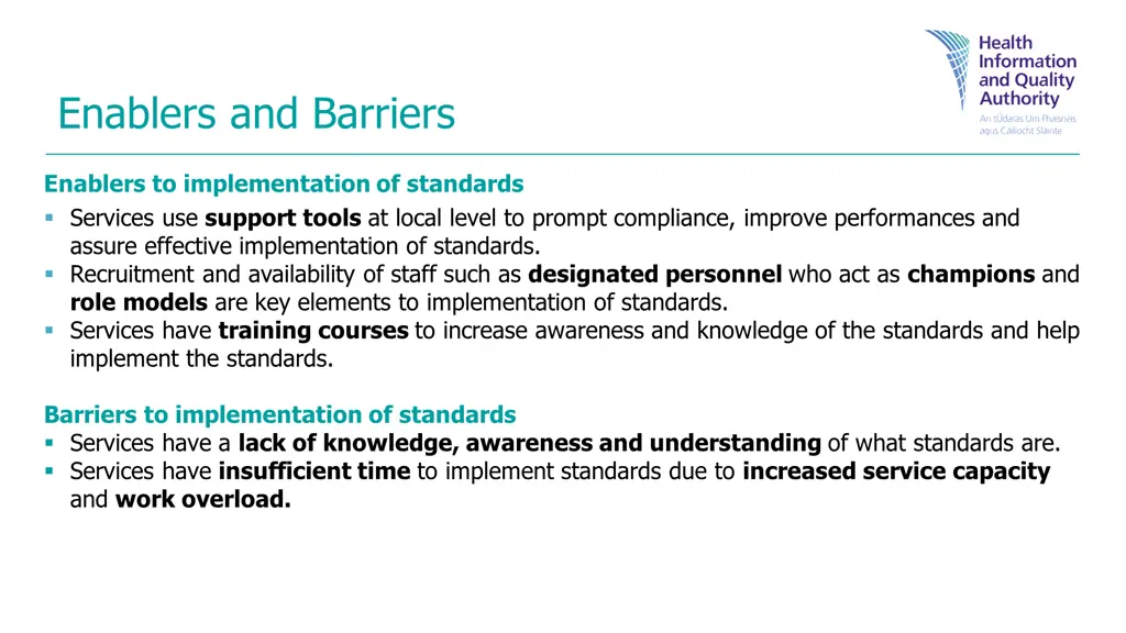 enablers and barriers