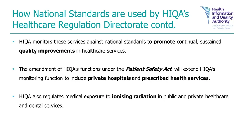 how national standards are used by hiqa