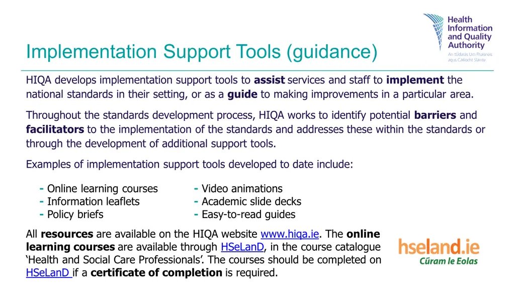 implementation support tools guidance