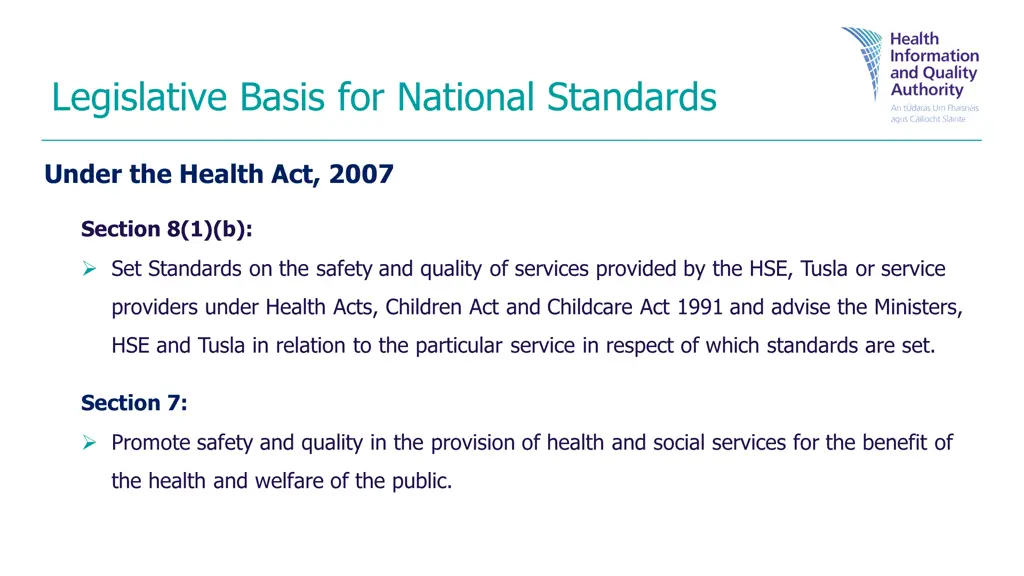 legislative basis for national standards